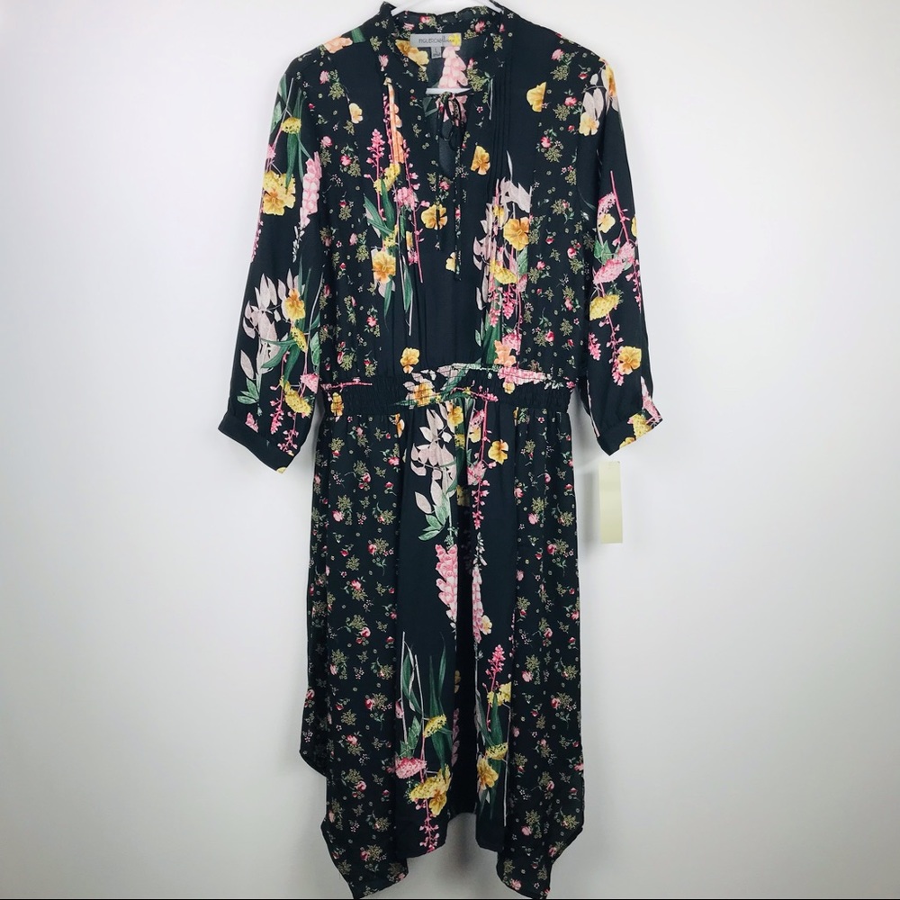 Figueroa & Flower Anthropologie Black Dress with Botanical Floral Print